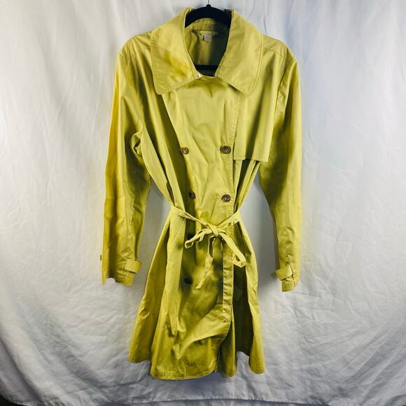 Garnet Hill Lime Green Cotton Double Breasted Belted Trench Coat Size‎ XL - Picture 1 of 6